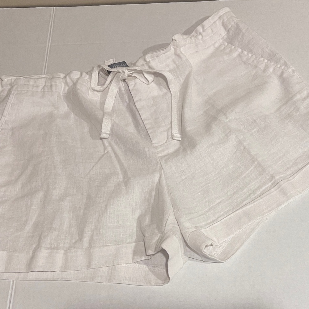 Daisy Fuentes Preppy Women’s Cotton-Linen Blend White Shorts Vacation Summer Lg